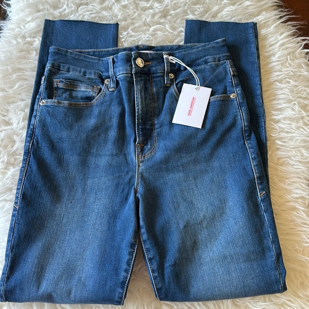 Good American Good Waist Crop Raw Edge Jeans size 2 NWT